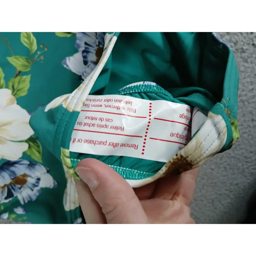 Lands' End Lycra Swim Bottoms Womens 8 Medium Green High Rise Floral Bikini NWT